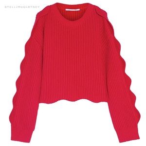 Stella McCartney Scalloped Edges Pullover Crewneck Sweater in Spark Red N194-3